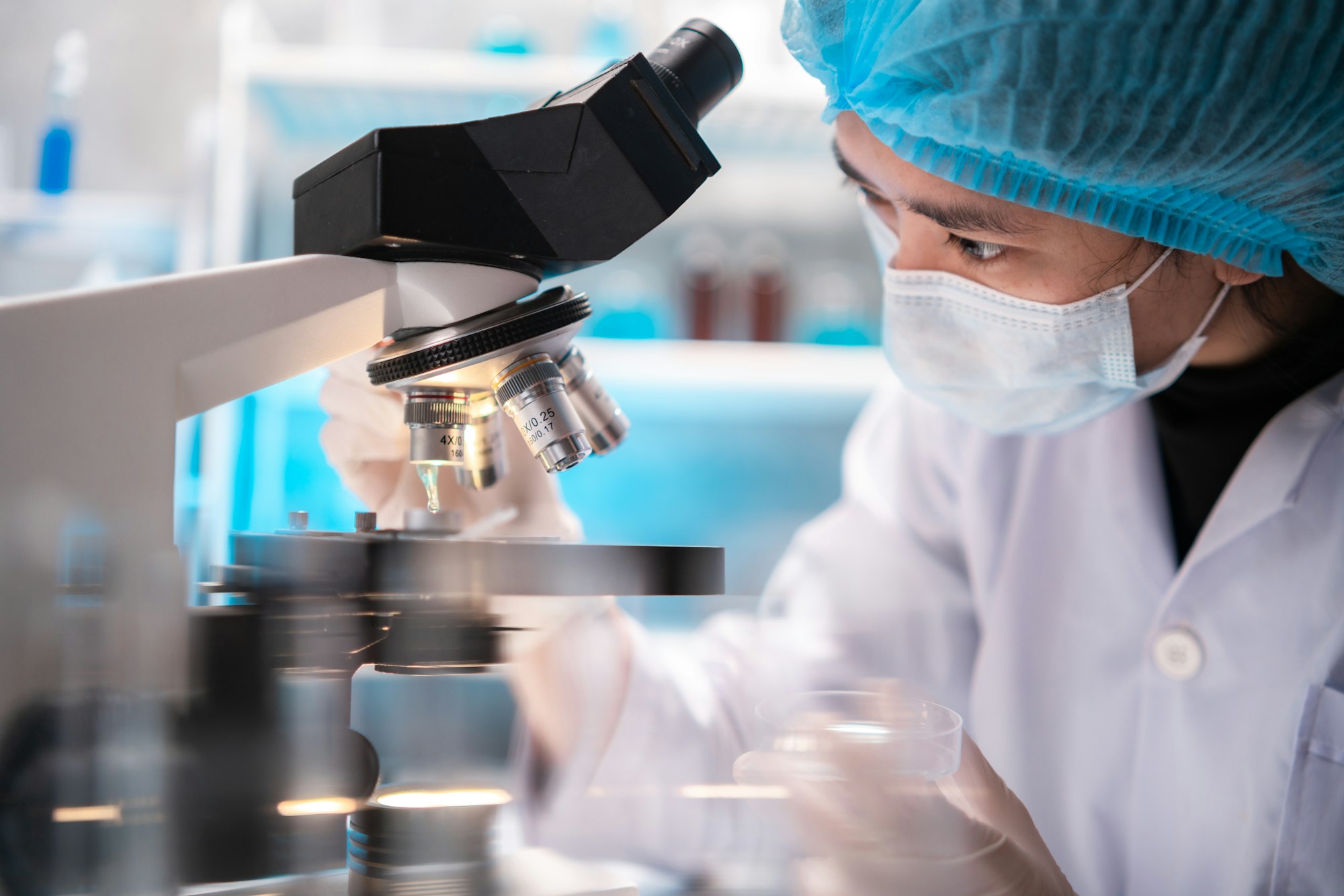 microscope in a medical research lab or science laboratory, study for making vaccine